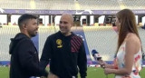 Divertido cruce entre Pep Guardiola y Kun Agüero en la previa de la Champions League. Foto: NA.