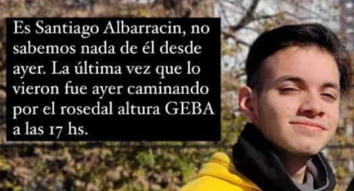 Santiago Albarracín, joven desaparecido. Foto: NA.