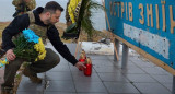 Volodímir Zelenski en su visita a la Isla de las Serpientes. Foto: EFE.