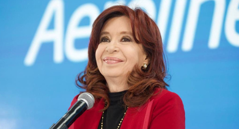 Cristina Kirchner en el acto de Aerolíneas Argentinas.