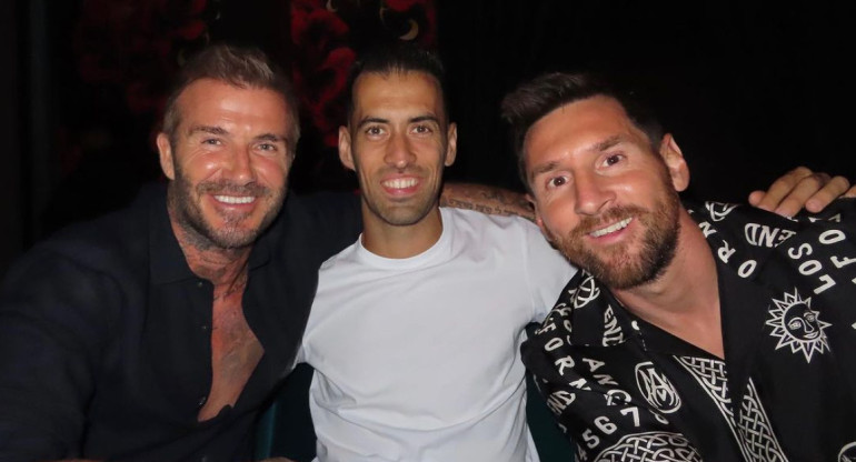 David Beckham, Sergio Busquets y Lionel Messi. Foto: Instagram @davidbeckham.