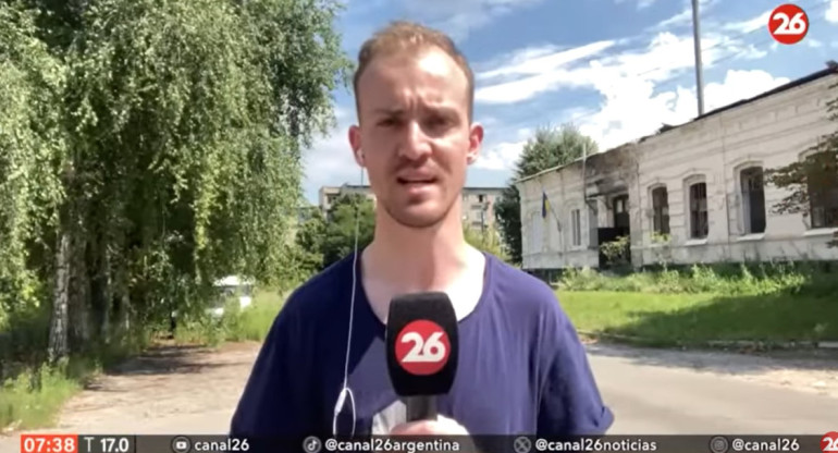 Corresponsal de Canal 26 en guerra de Ucrania. Foto: Canal 26.