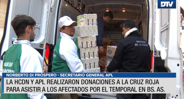 Diputados y APL realizaron donaciones a la Cruz Roja para asistir a los afectados por el temporal en la provincia de Buenos Aires.
