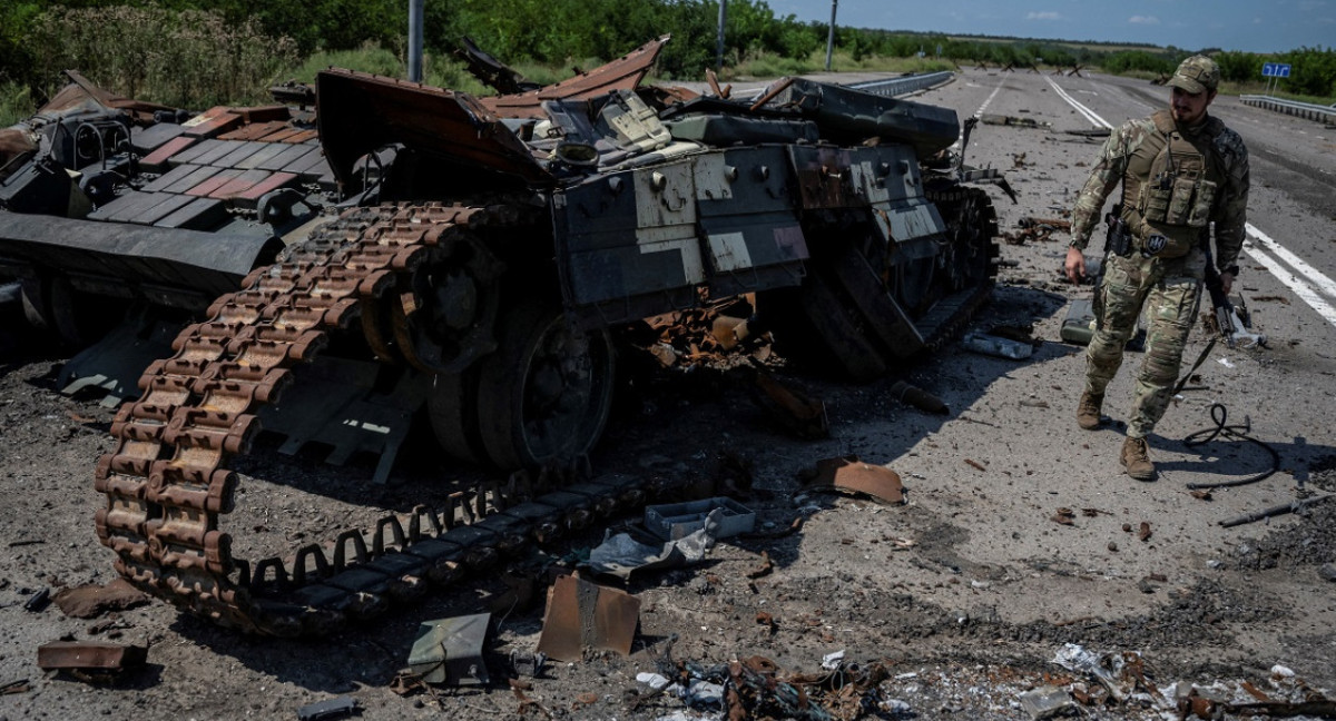 Tanque de guerra destrozado en Robotyne. Foto: Reuters.