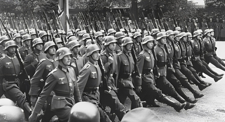 Tropas alemanas desfilan en Varsovia después de la rendición de Polonia, 28-30 de septiembre de 1939. Foto: United States Holocaust Memorial Museum.