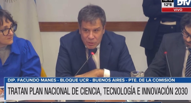 Facundo Manes en la Comisión de Ciencia, Tecnología e Innovación. Foto: Captura de video.