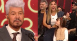 Insólito ida y vuelta entra Marcelo Tinelli y la hija de Floppy Tesouro. Fotos: Captura de video.