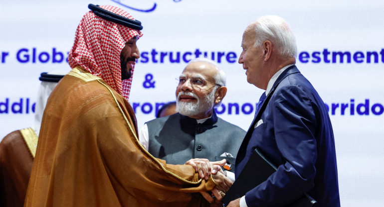 Mohammed bin Salman, Joe Biden y Narendra Modi. Foto: Reuters.