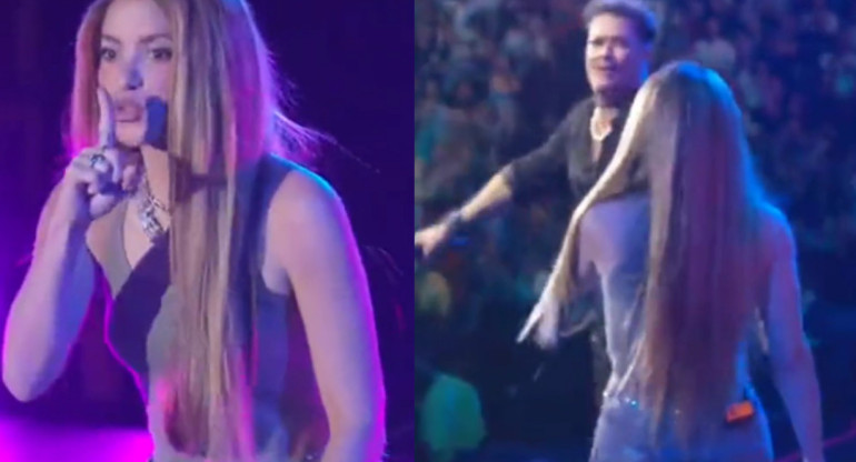 La sorpresa de Carlos Vives ante la presencia de Shakira. Fotos: captura video.