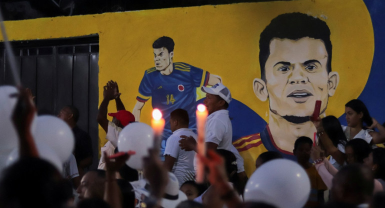 Marchas en apoyo al secuestro del futbolista Luis Díaz. Foto: Reuters.