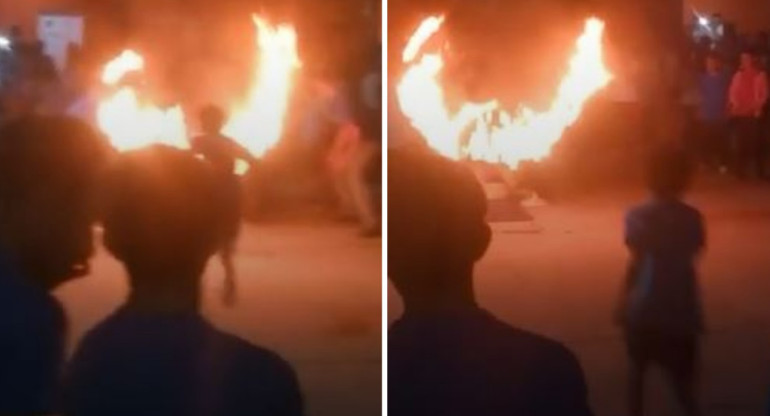 El niño que se prendió fuego en un acto escolar. Foto: captura de video.