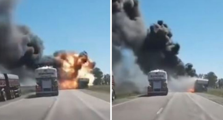 La explosión de un camión en la Ruta Nacional 3. Foto: captura de video.