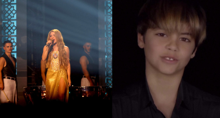 Shakira y sus hijos se presentaron en los Latin Grammys 2023. Foto: Twitter.