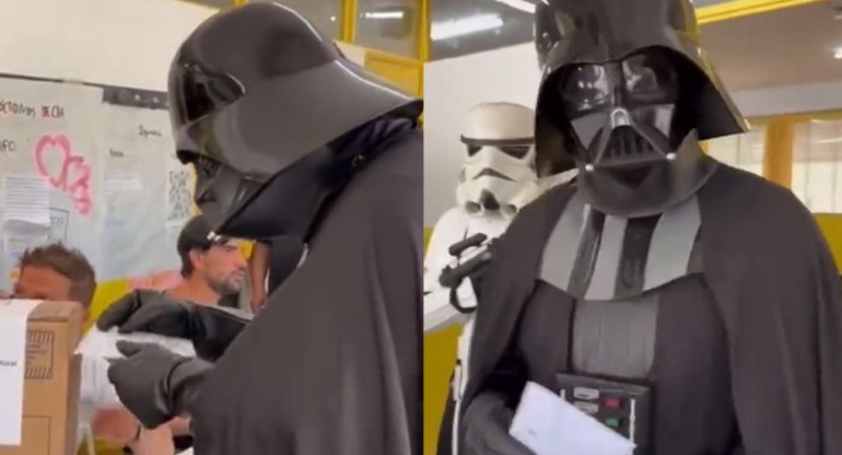 Un hombre fue a votar disfrazado de Darth Vader y se hizo viral. Foto: Twitter