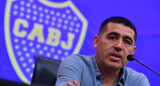 Conferencia de prensa de Juan Román Riquelme en Boca. Foto: Telam.