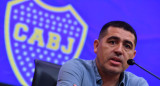 Conferencia de prensa de Juan Román Riquelme en Boca. Foto: Telam.