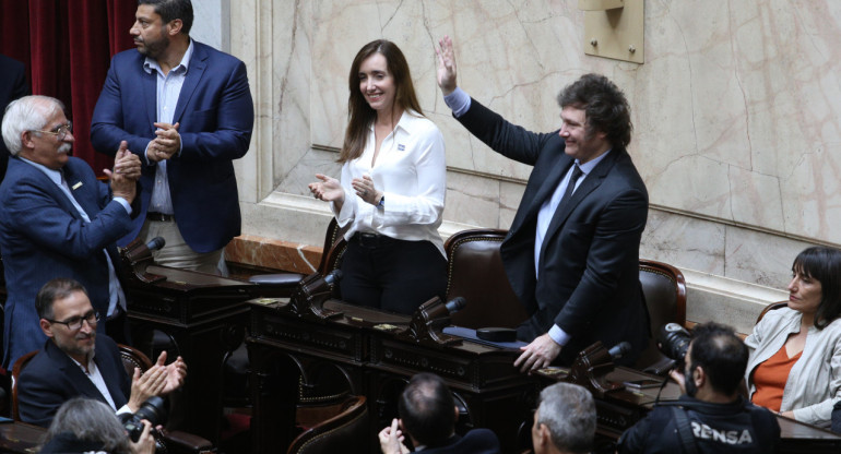 Javier Milei y Victoria Villarruel en la Asamblea Legislativa en el Congreso. Foto: NA.