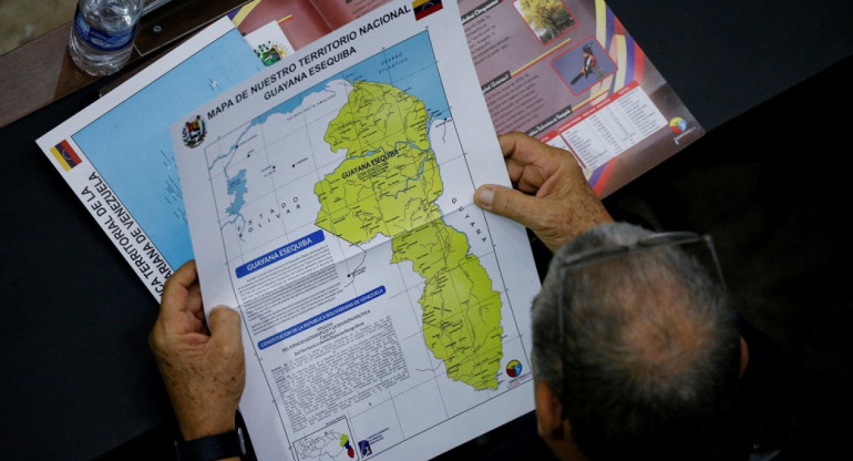 Mapa que muestra la disputa de la región del Esequibo como parte de Venezuela. Foto: Reuters.