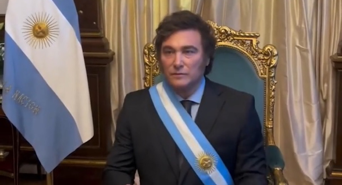 Javier Milei en el sillón de Rivadavia. Foto: captura de video