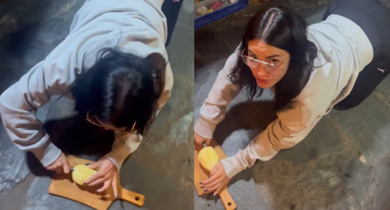 La técnica de Lali para cortar una papa. Foto: captura video.