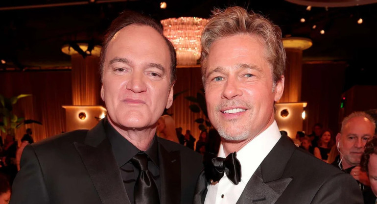 Brad Pitt junto a Quentin Tarantino. Foto: NA.