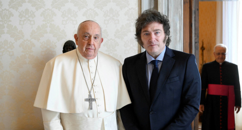 El papa Francisco con Javier Milei en el Vaticano, el 12 de febrero de 2024. NA