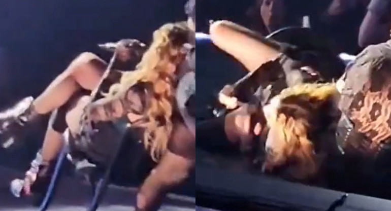 La caída de Madonna en pleno concierto. Foto: captura video.