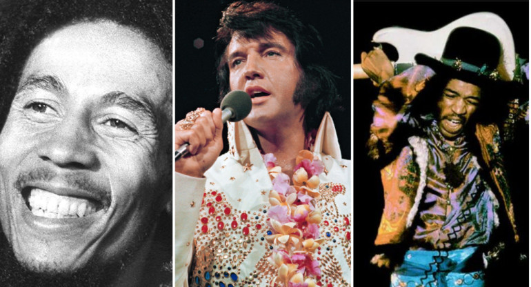 Bob Marley, Elvis Presley y Jimi Hendrix. Foto: NA - EFE - Twitter.