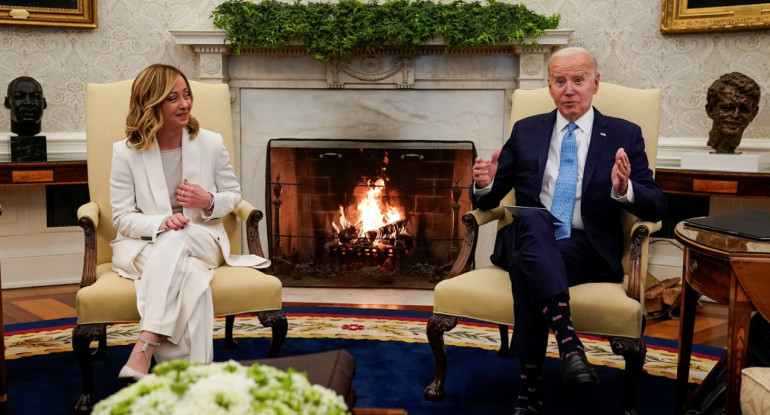 Joe Biden y Giorgia Meloni en la Casa Blanca. Foto: Reuters.