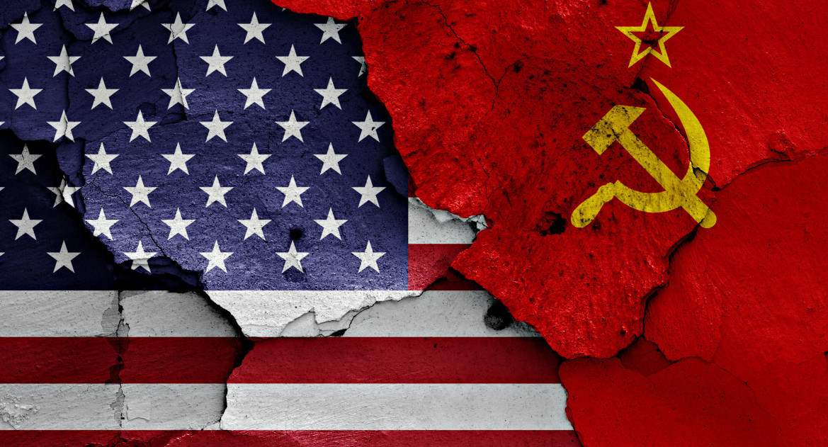 Guerra fría. Banderas URSS y Estados Unidos. Foto Alamy