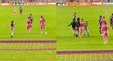 Una niña corrió al campo de juego para conocer a Messi. Foto: captura video.