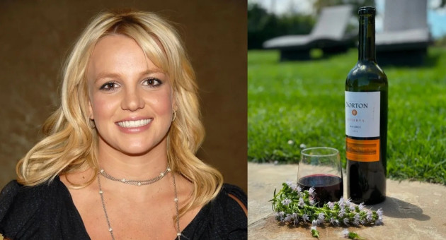 Britney Spears y la botella de vino Norton. Foto: NA.