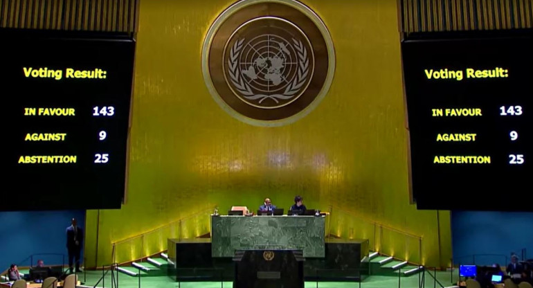 Votación en la ONU a favor del ingreso de Palestina. Foto: Reuters.