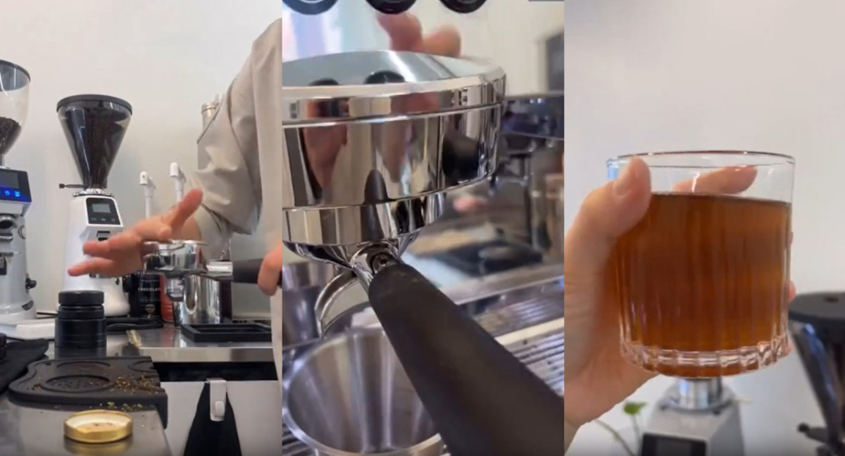 Preparación de un mate cocido espresso que se volvió viral. Fotos: Capturas.