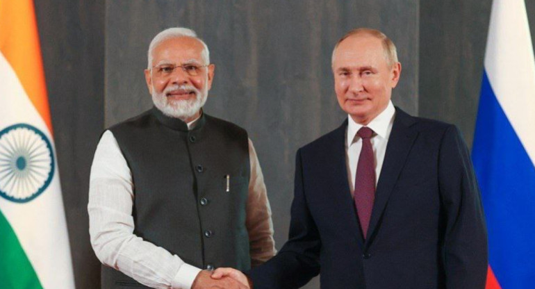 El presidente ruso, Vladímir Putin, y el primer ministro indio. Foto: X