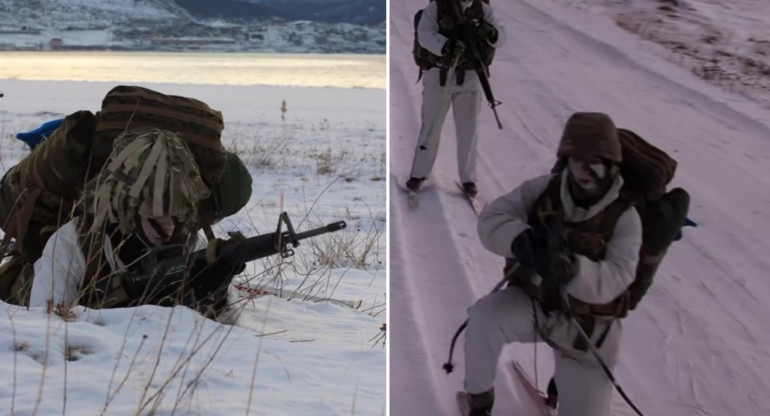 Así entrena la Armada Argentina en la nieve. Fotos: capturas de video