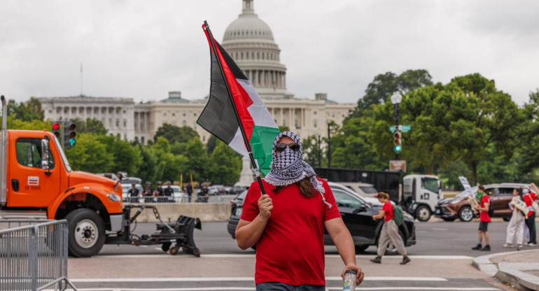 Manifestaciones contra Netanyahu en el Capitolio. Foto: EFE.