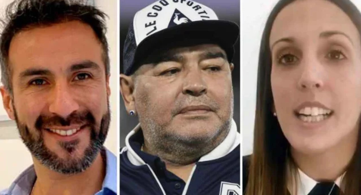 Leopoldo Luciano Luque; Diego Maradona; Agustina Cosachov. Foto: NA.