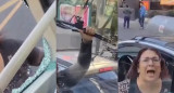 Una señora rompió un colectivo en medio de un ataque de furia. Fotos: captura video.