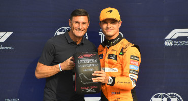 Javier Zanetti y Lando Norris en el Gran Premio de Italia. Foto: REUTERS.