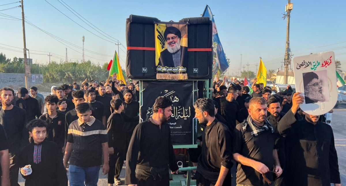 Homenajes a Hasán Nasrala, líder de Hezbollah asesinado por Israel. Foto: Reuters.