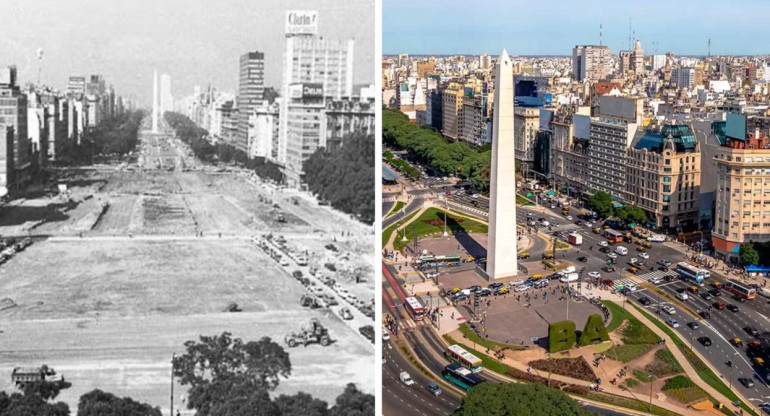 Construcción de la 9 de Julio, antes y después