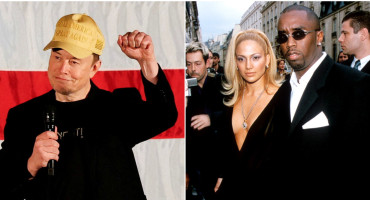 Elon Musk y Jennifer Lopez junto a "Diddy" Combs. Fotos: Reuters.