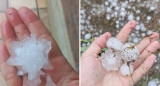 Los granizos que cayeron en Bahía Blanca. Foto: X @proudmabel - @ValenMaier