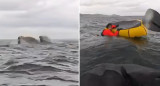 Susto en el Estrecho de Magallanes: hacía packrafting y fue tragado por una ballena que luego lo expulsó. Foto captura.