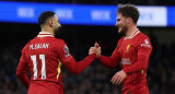 Alexis Mac Allister y Mohamed Salah, Liverpool vs Manchester City. Foto: Reuters/Lee Smith