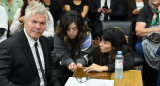 Dalma y Gianinna Maradona al llegar a los tribunales de San Isidro donde se lleva a cabo el juicio por la muerte de Diego Maradona. FOTO: NA/ Juan Vargas.