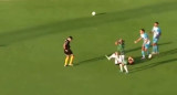 Así fue la lesión que sufrió un jugador de Nueva Chicago. Foto: captura video TyC Sports.