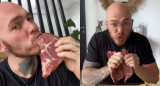 Comer carne cruda, una nueva moda en redes sociales. Foto: TikTok / paulylong.
